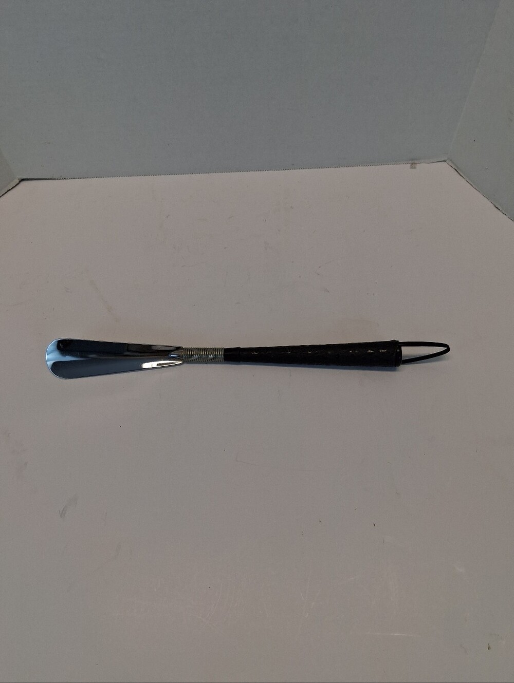 VTG Shoehorn 14.5" Coil Spring Ferrule Black Handle 1960s–70s Chrome Metal Tool